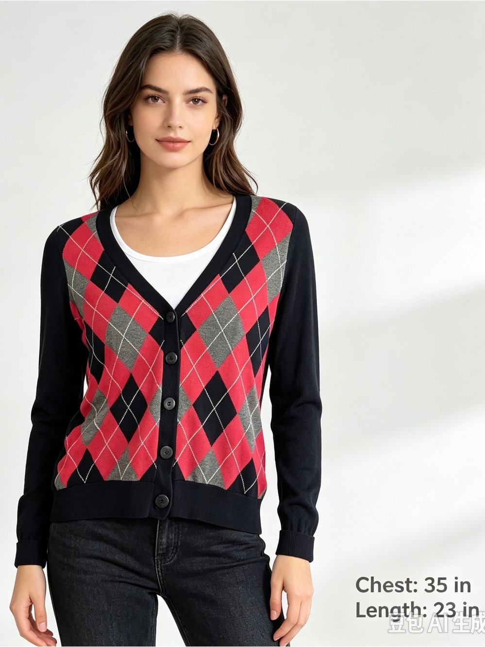 Tommy Hilfiger Women’s XS Pima Cotton Knit Argyle V-Neck Button-Front Cardigan